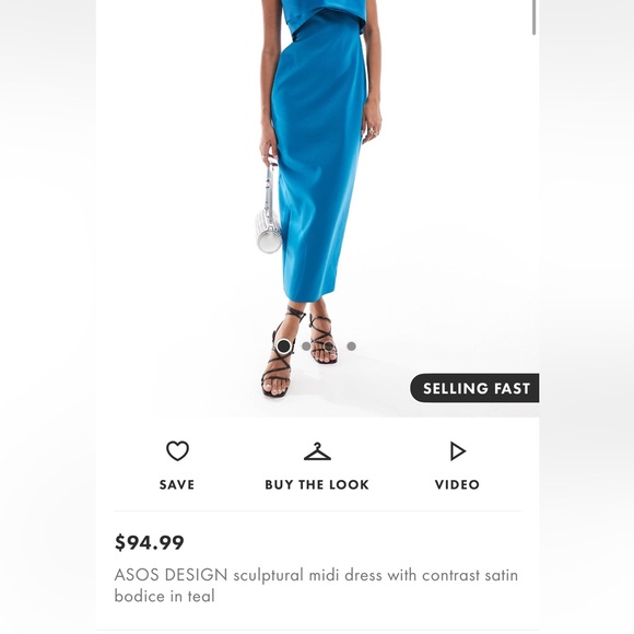 ASOS Blue Satin Midi Dresss - Picture 3 of 4